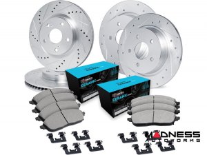 Jeep Renegade Brake Kit - Front + Rear - R1 Concepts - Ceramic Brake Pads - eLINE Drilled + Slotted Rotors